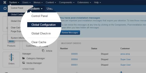 configuracion global joomla