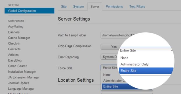 configuracion https joomla