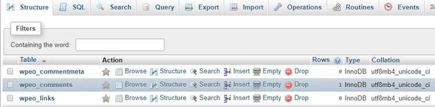 tablas base de datos wordpress