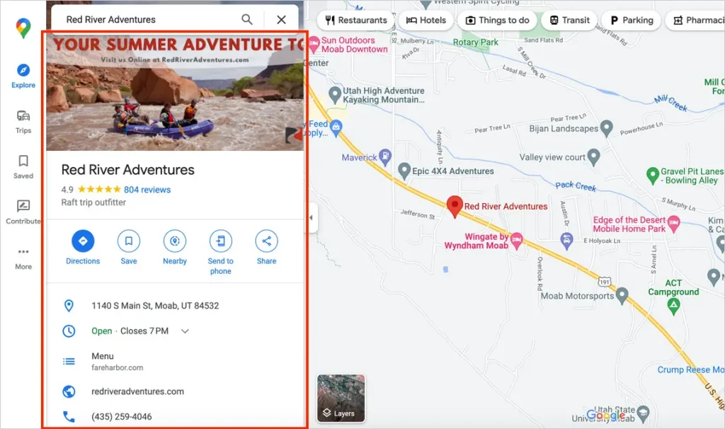 Información de su perfil comercial en google maps